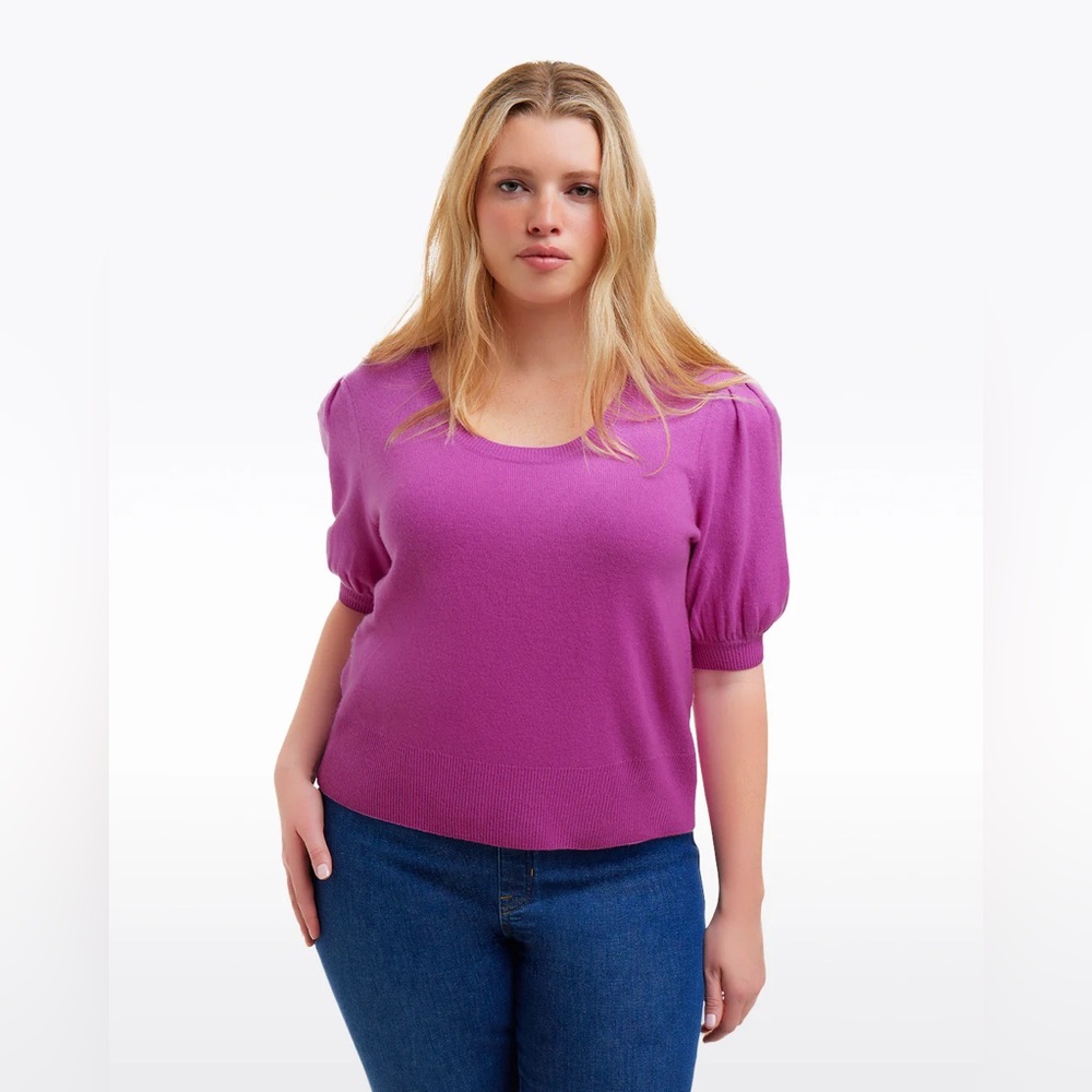 Draper James Puff Short Sleeve Cashmere Sweater Fuchsia Pink Size XXL Preppy
